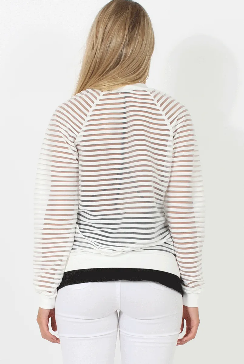 White Semi Sheer Bomber Jacket - Chante