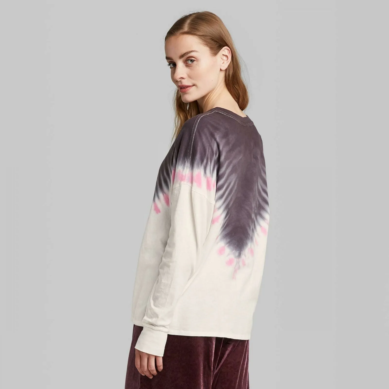 Wild Fable Women's Long Sleeve Crewneck Tie-Dye T-Shirt