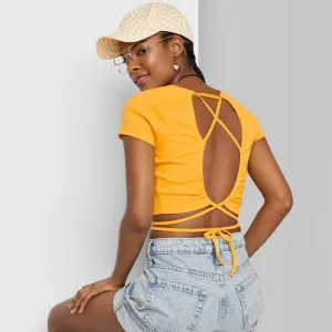 Wild Fable Women's Short Sleeve Lace-Up Back Baby T-Shirt 83873284