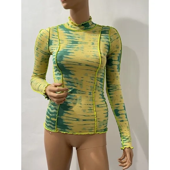 wilfred free Top Long Sleeve Body green /yellow tie dye print size small