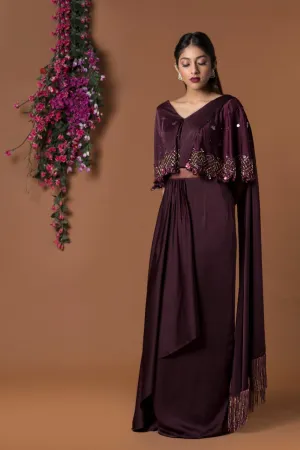 WINE CAPE SARI GOWN