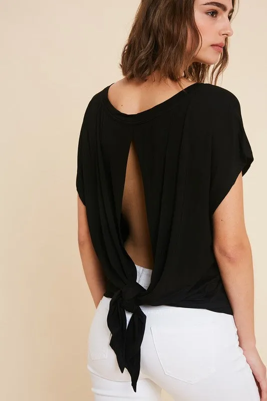 WISH IT TIE BACK TEE BLK