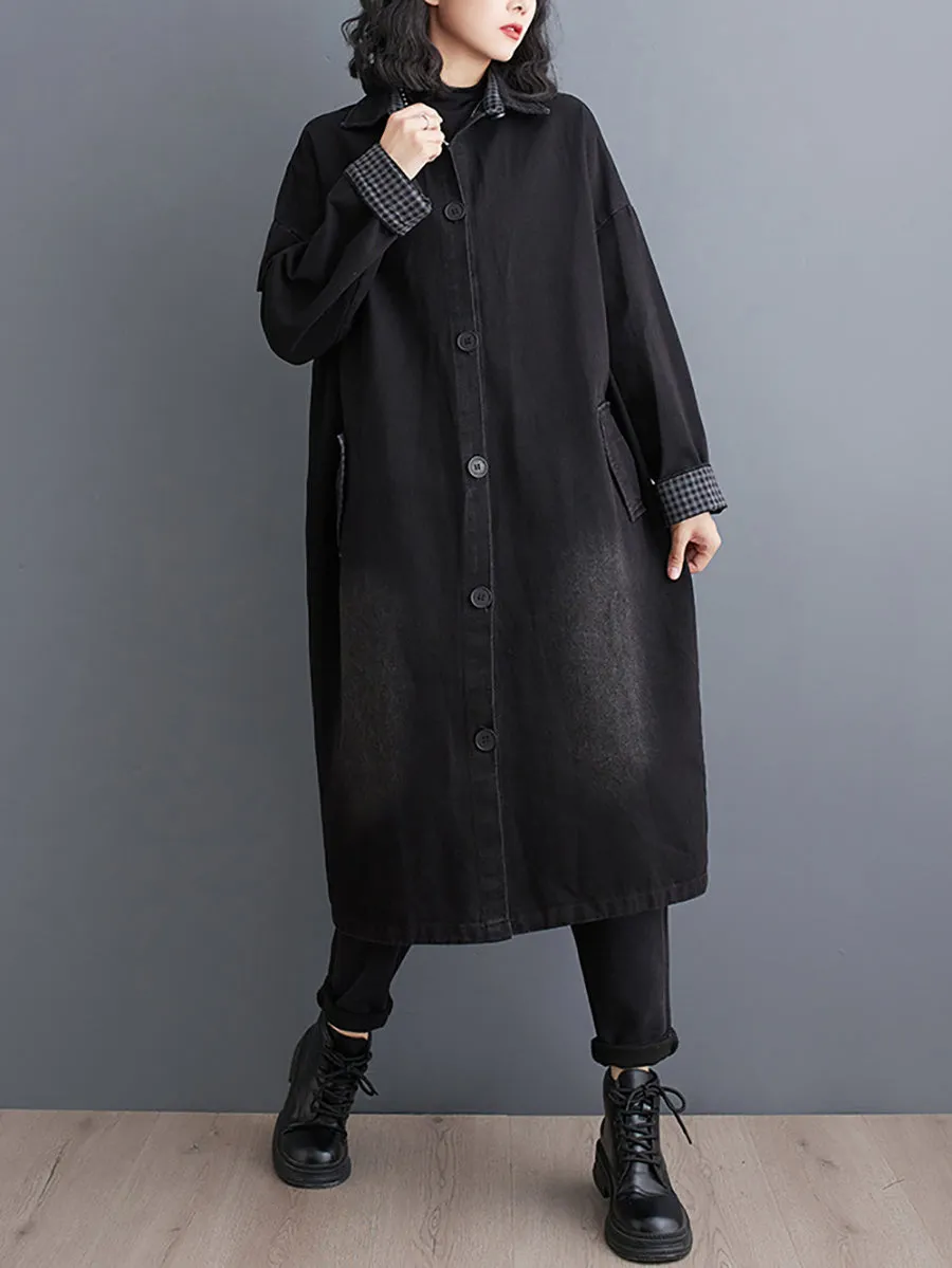 Women Winter Casual Denim Solid Long Shirt Coat