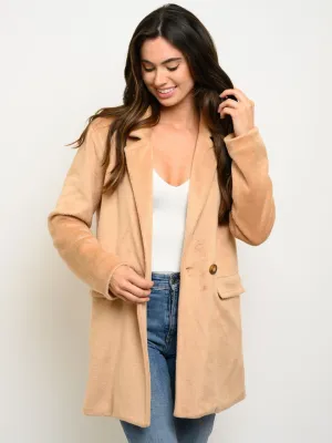 WOMEN'S FUZZY LONG POCKETS COAT