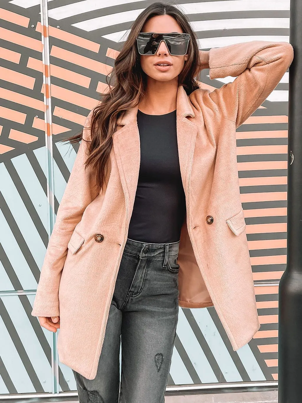 WOMEN'S FUZZY LONG POCKETS COAT