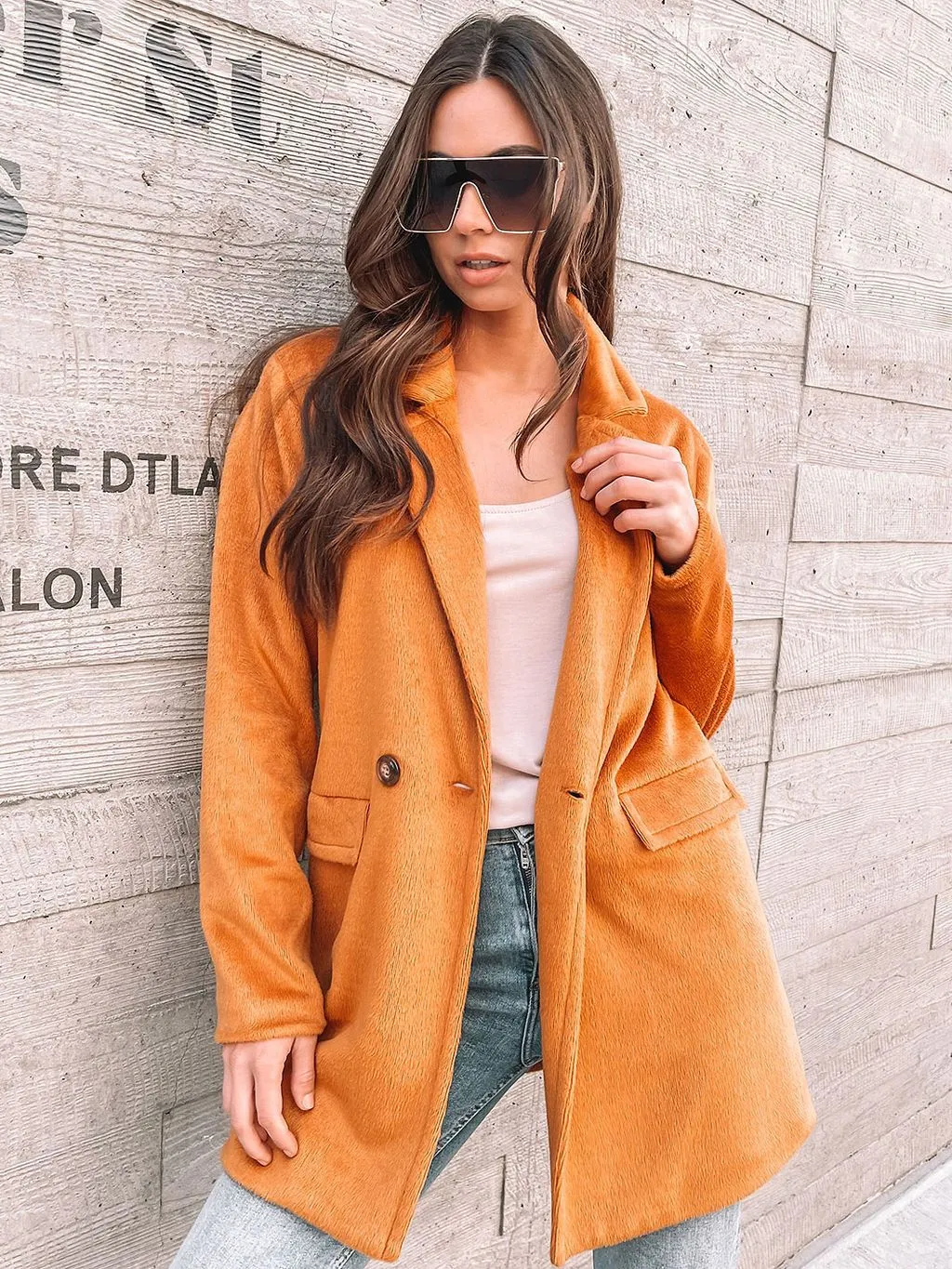 WOMEN'S FUZZY LONG POCKETS COAT