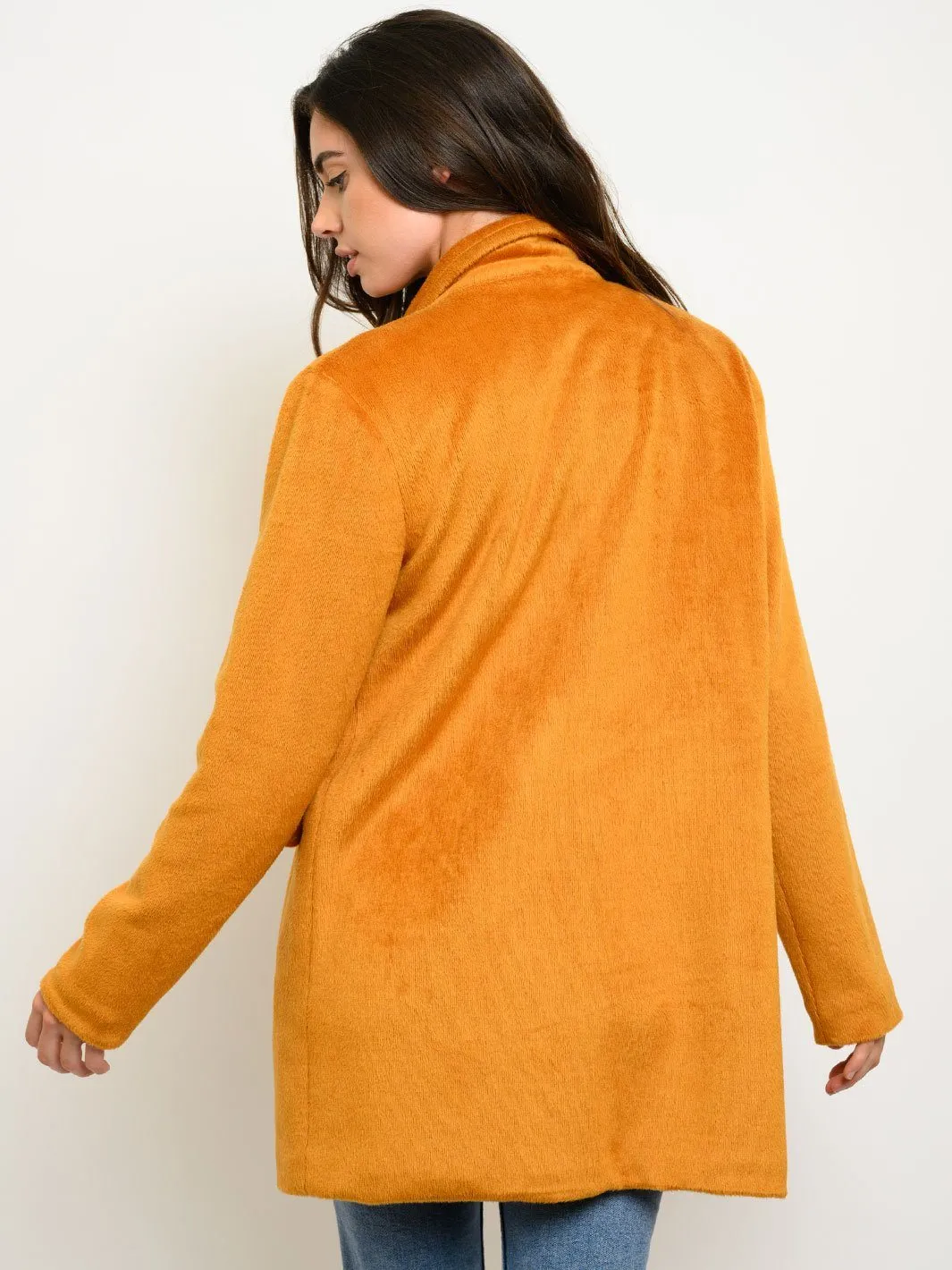 WOMEN'S FUZZY LONG POCKETS COAT