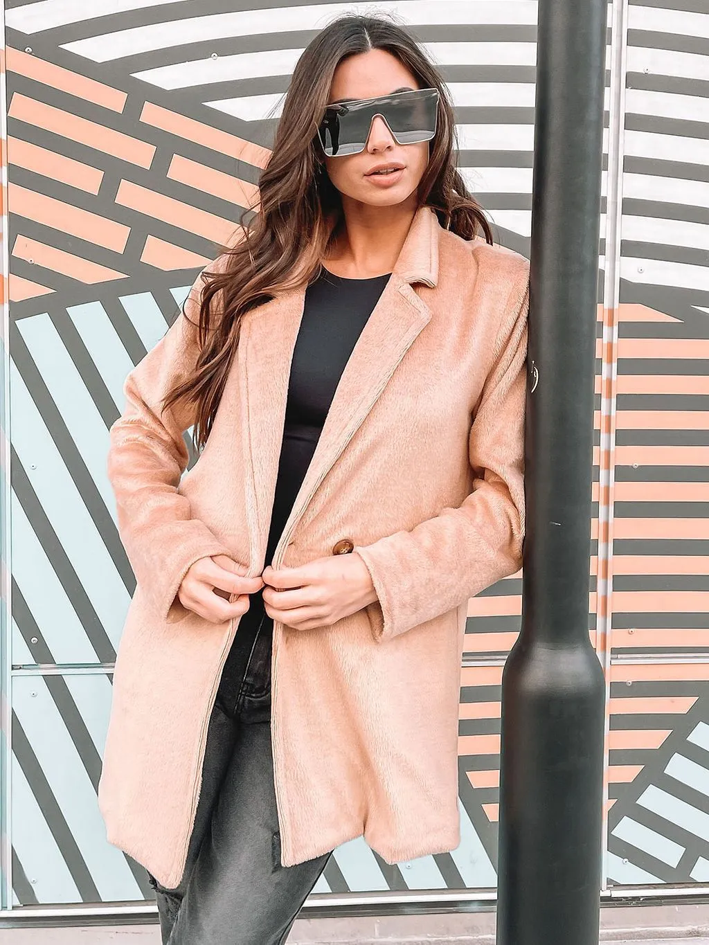 WOMEN'S FUZZY LONG POCKETS COAT