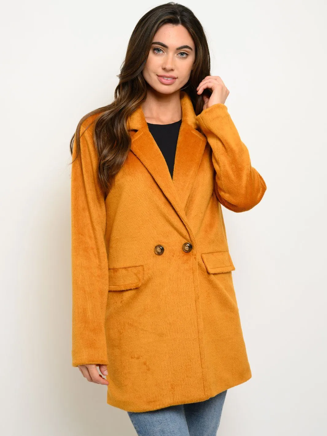 WOMEN'S FUZZY LONG POCKETS COAT