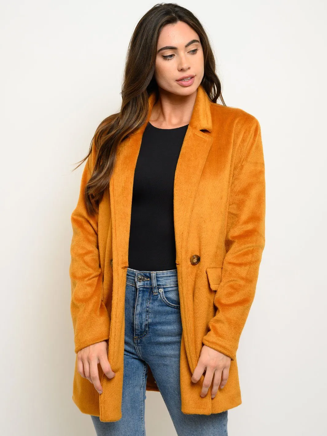 WOMEN'S FUZZY LONG POCKETS COAT