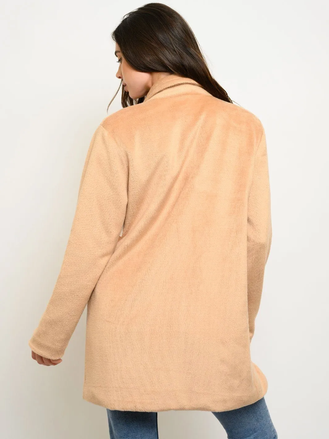 WOMEN'S FUZZY LONG POCKETS COAT