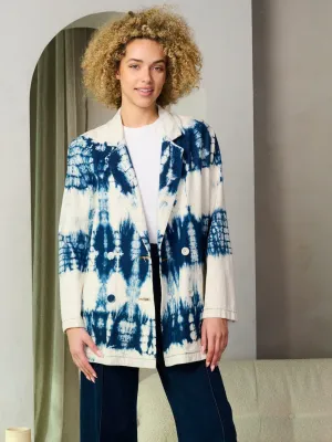 WOMEN'S LONG SLEEVE BUTTON CLOSURE TIE DYE DENIM JACKET