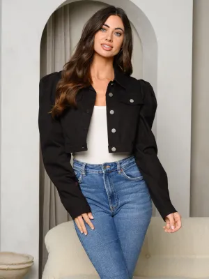 WOMEN'S LONG SLEEVE BUTTON UP CHAMBRAY CROP JACKET