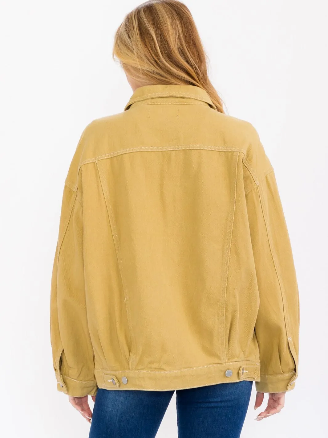 WOMEN'S LONG SLEEVE FRONT POCKET BUTTON UP DENIM JACKET