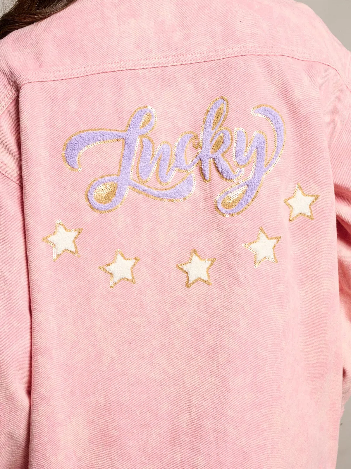 WOMEN'S LONG SLEEVE GRAPHIC WASHED DENIM JACKET