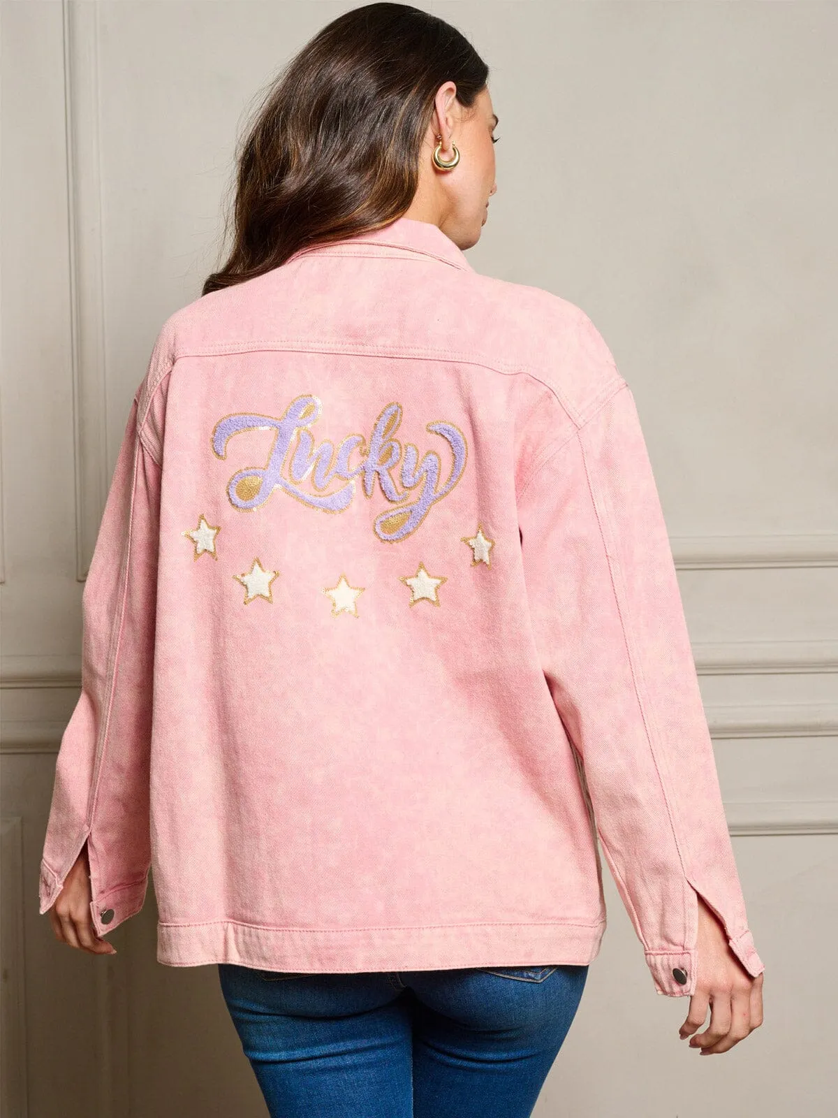 WOMEN'S LONG SLEEVE GRAPHIC WASHED DENIM JACKET