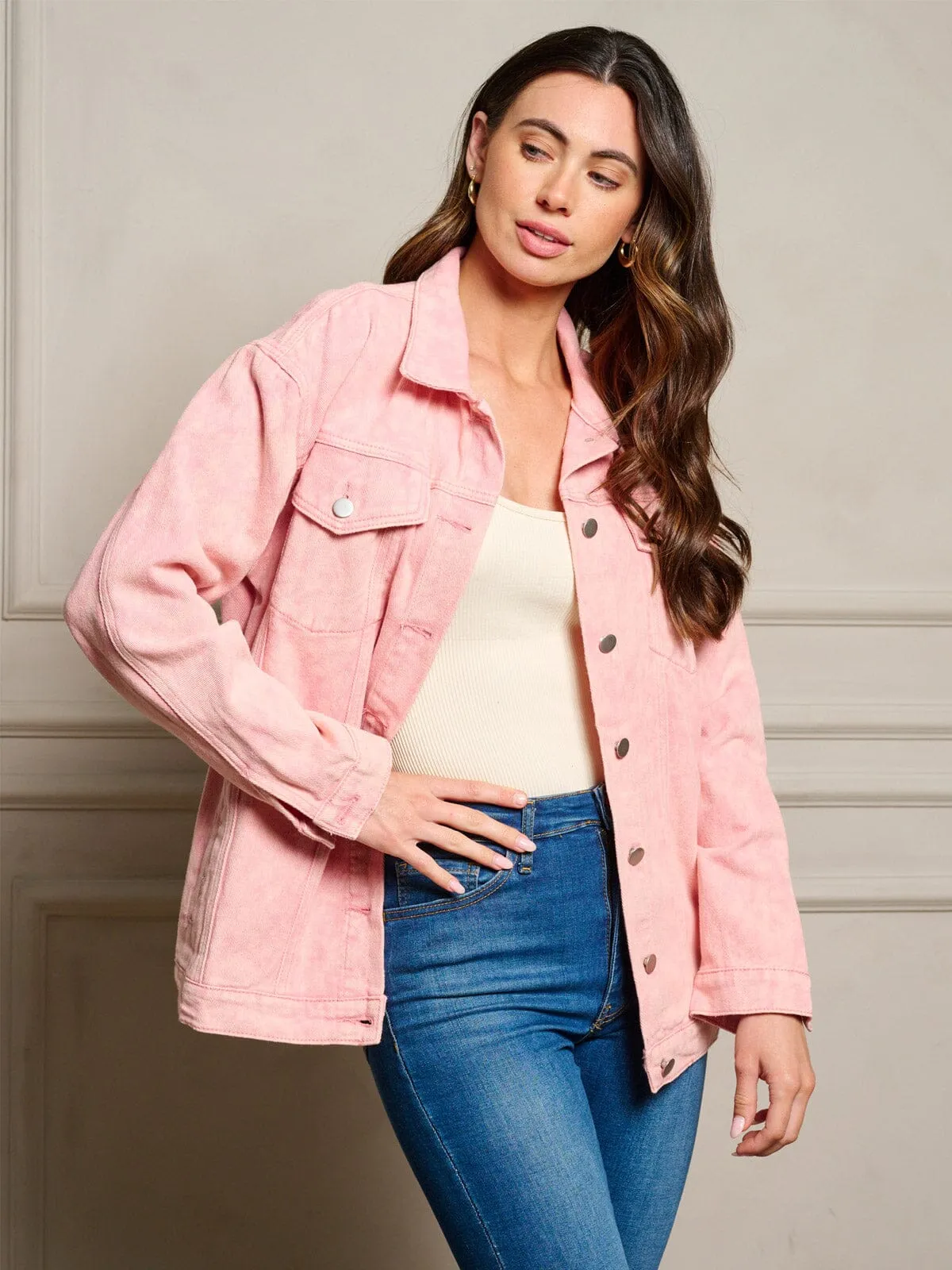 WOMEN'S LONG SLEEVE GRAPHIC WASHED DENIM JACKET