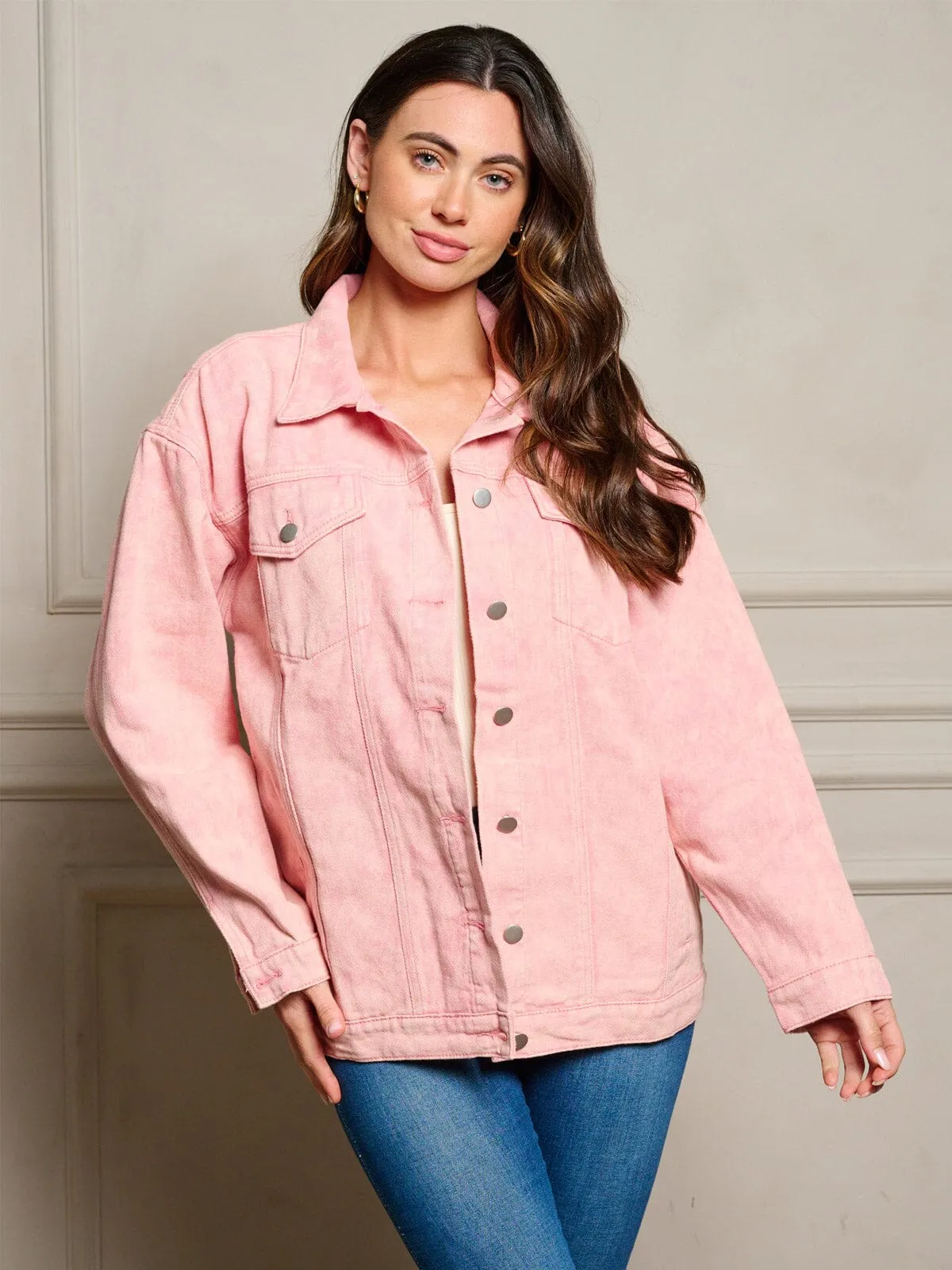 WOMEN'S LONG SLEEVE GRAPHIC WASHED DENIM JACKET