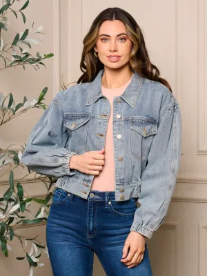 WOMEN'S LONG SLEEVE POCKETS BUTTON CLOSURE DENIM JACKET
