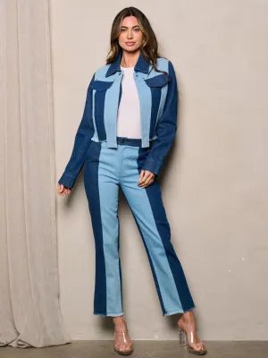 WOMEN'S LONG SLEEVE TWO TONE DENIM JACKET