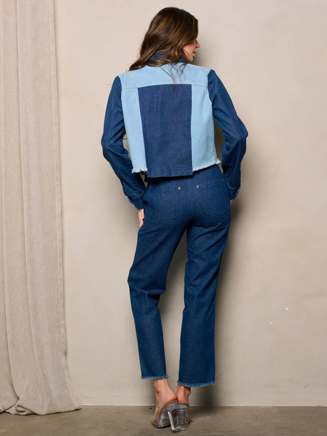 WOMEN'S LONG SLEEVE TWO TONE DENIM JACKET
