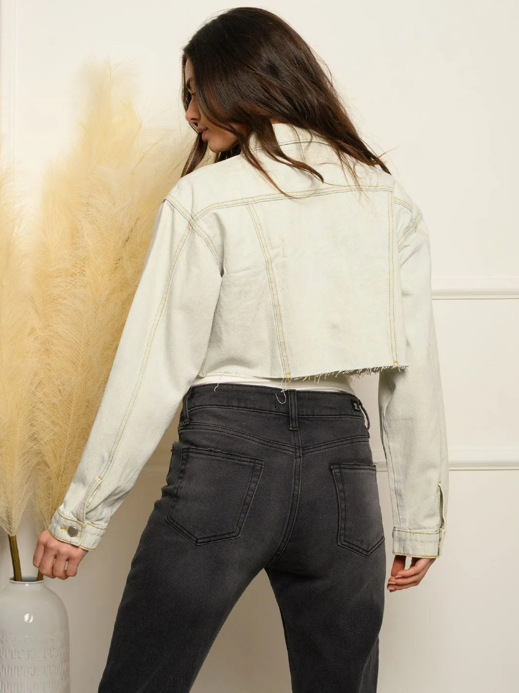 WOMEN'S RAW CUT CROP DENIM JACKET