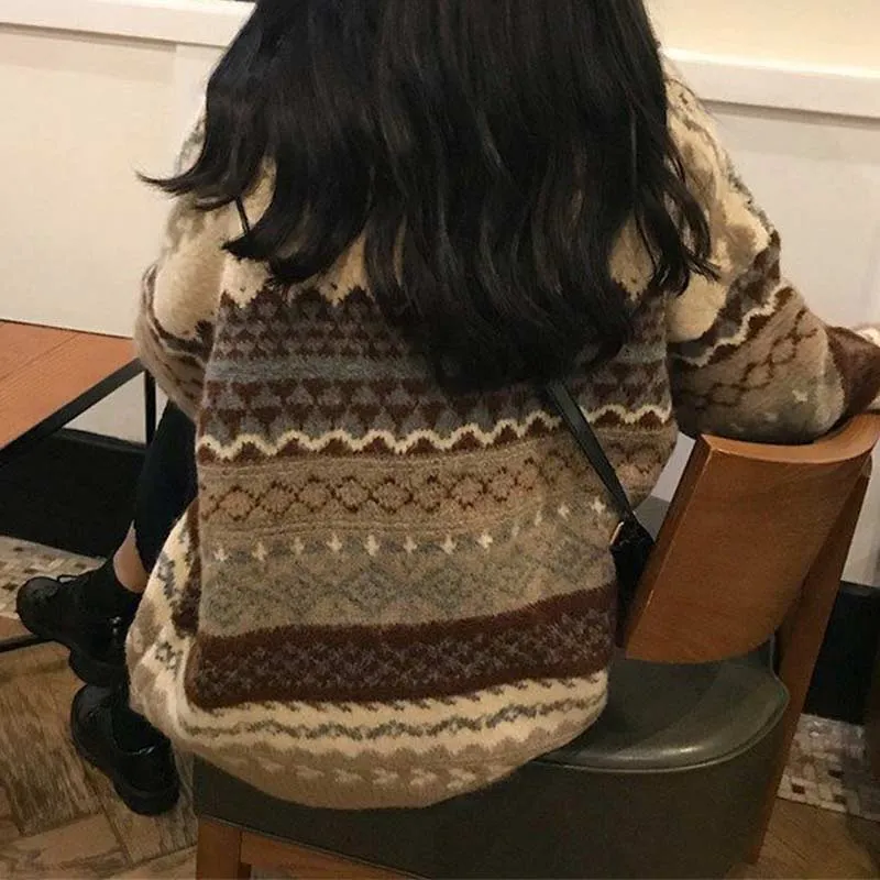 Women’s Retro Academia Loose Sweater Knitted Pullover Korean Style Vintage