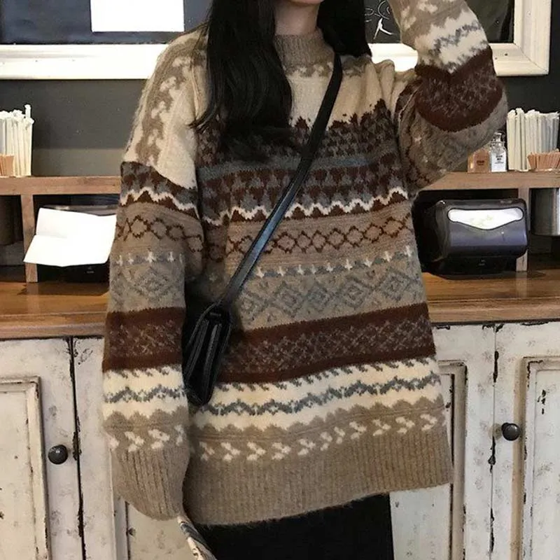Women’s Retro Academia Loose Sweater Knitted Pullover Korean Style Vintage