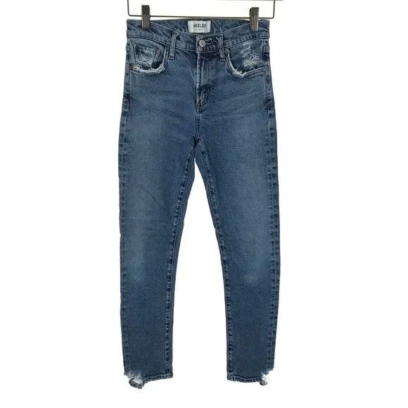 Womens Size 24 24x27 AGOLDE Blue Toni High-Rise Distressed Slim Straight Jeans