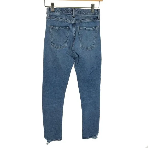 Womens Size 24 24x27 AGOLDE Blue Toni High-Rise Distressed Slim Straight Jeans