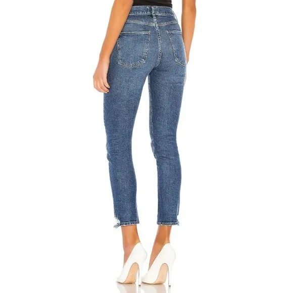 Womens Size 24 24x27 AGOLDE Blue Toni High-Rise Distressed Slim Straight Jeans