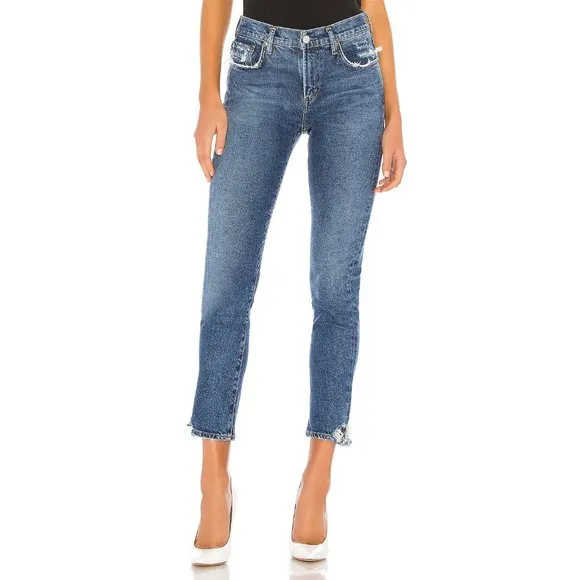 Womens Size 24 24x27 AGOLDE Blue Toni High-Rise Distressed Slim Straight Jeans