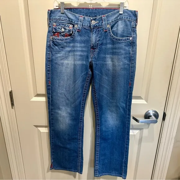 Women’s True Religion Y2K Red Thick Rope Stitch Straight Jeans Size 32