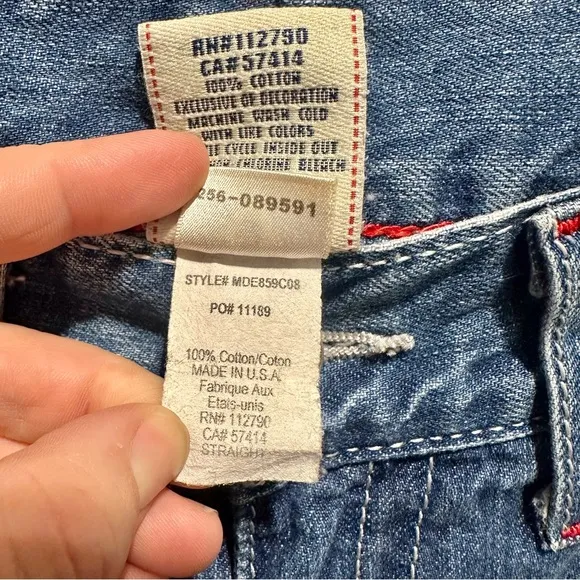 Women’s True Religion Y2K Red Thick Rope Stitch Straight Jeans Size 32