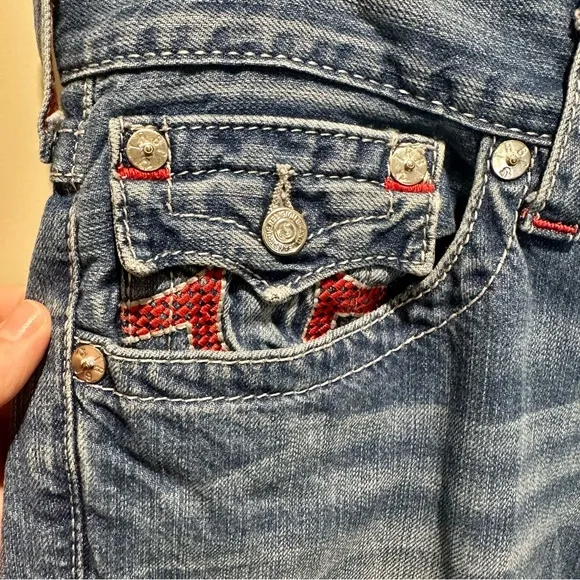 Women’s True Religion Y2K Red Thick Rope Stitch Straight Jeans Size 32