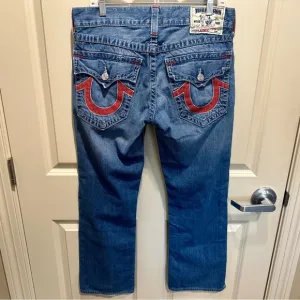 Women’s True Religion Y2K Red Thick Rope Stitch Straight Jeans Size 32