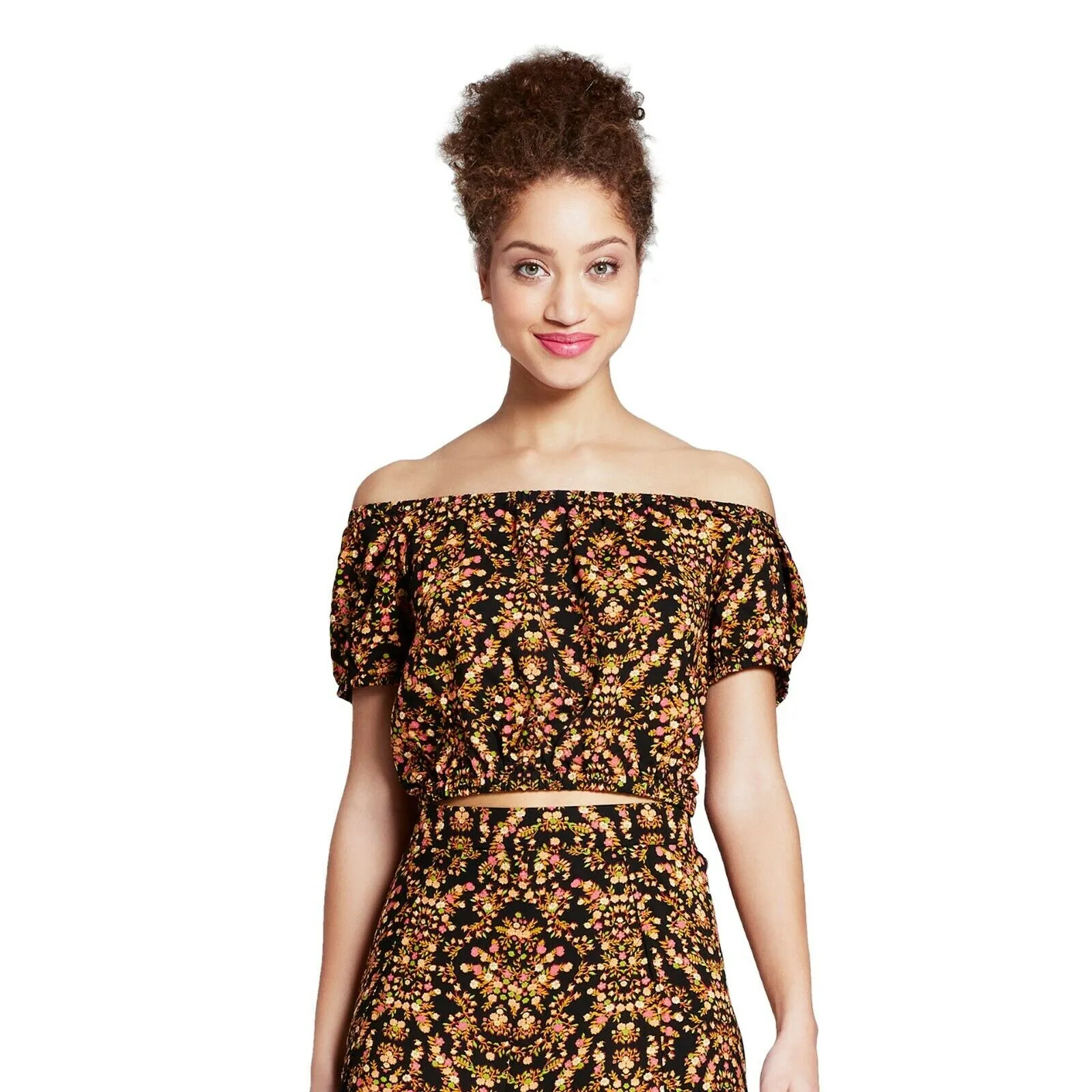 Xhilaration Women's Floral Short Sleeve Off the Shoulder Top Shirt Blouse