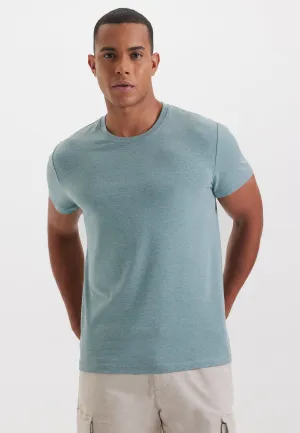 Yeşil Melanj Bisiklet Yaka Regular Fit Basic Erkek T-Shirt MERLIN