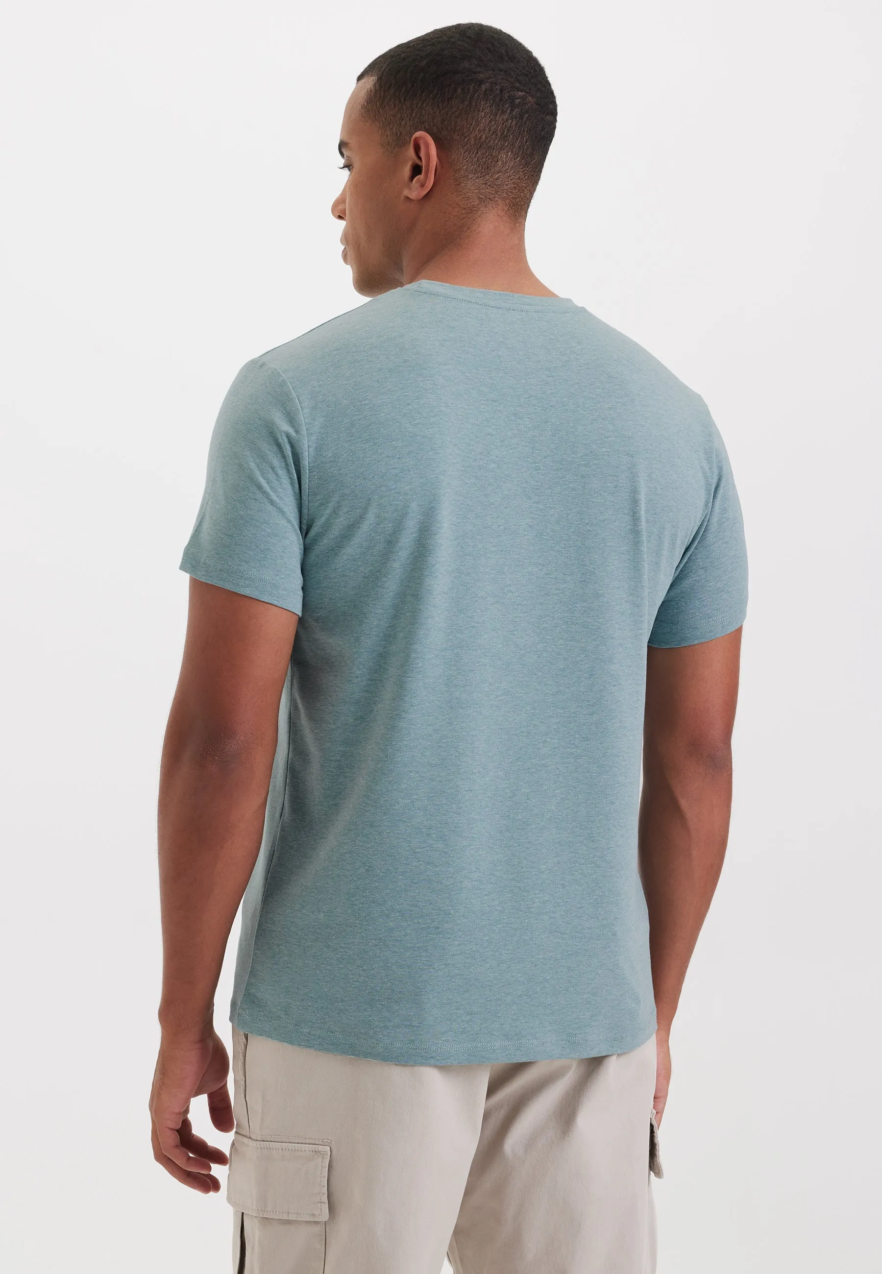 Yeşil Melanj Bisiklet Yaka Regular Fit Basic Erkek T-Shirt MERLIN