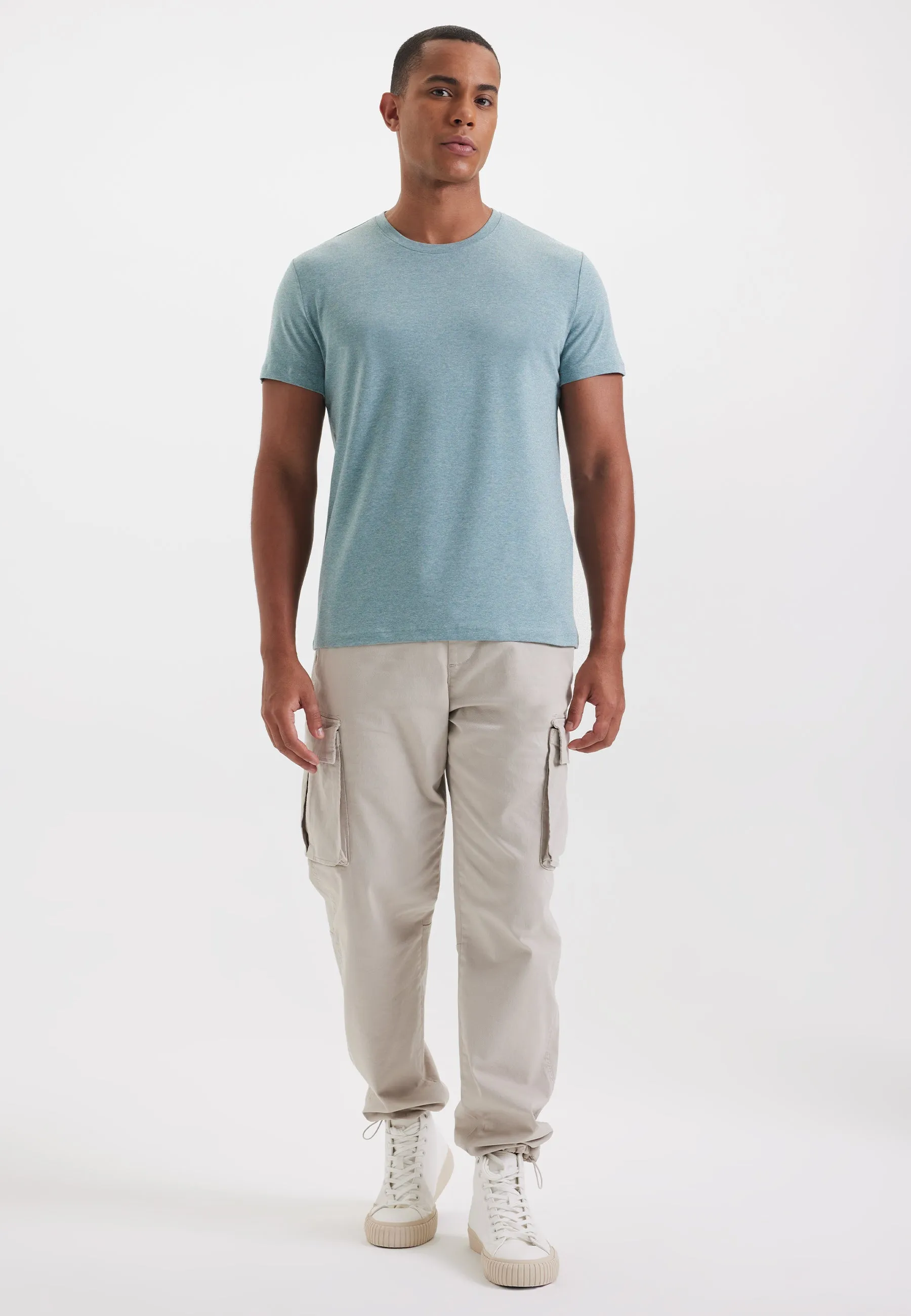 Yeşil Melanj Bisiklet Yaka Regular Fit Basic Erkek T-Shirt MERLIN