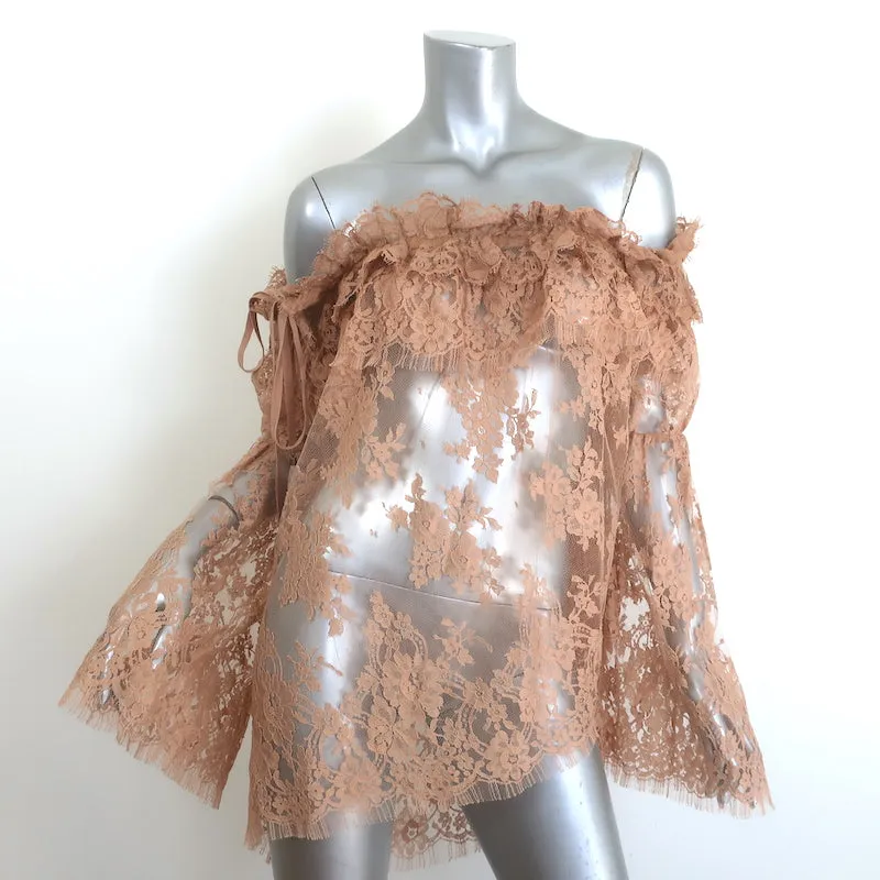 Zimmermann Bowerbird Off the Shoulder Lace Blouse Tan Size 3 Long Sleeve Top