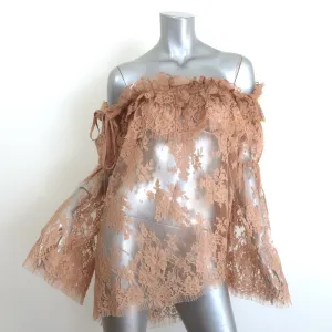 Zimmermann Bowerbird Off the Shoulder Lace Blouse Tan Size 3 Long Sleeve Top