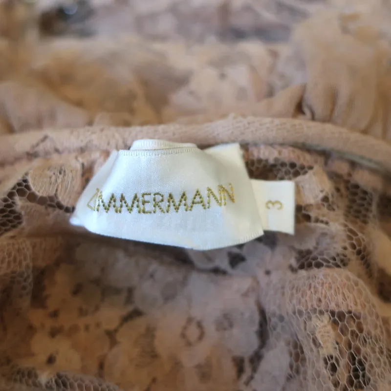 Zimmermann Bowerbird Off the Shoulder Lace Blouse Tan Size 3 Long Sleeve Top