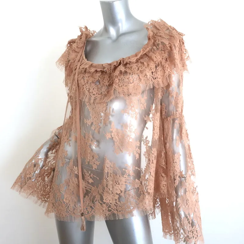Zimmermann Bowerbird Off the Shoulder Lace Blouse Tan Size 3 Long Sleeve Top