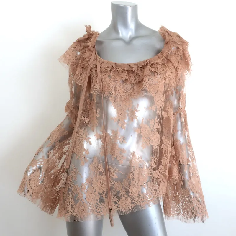Zimmermann Bowerbird Off the Shoulder Lace Blouse Tan Size 3 Long Sleeve Top