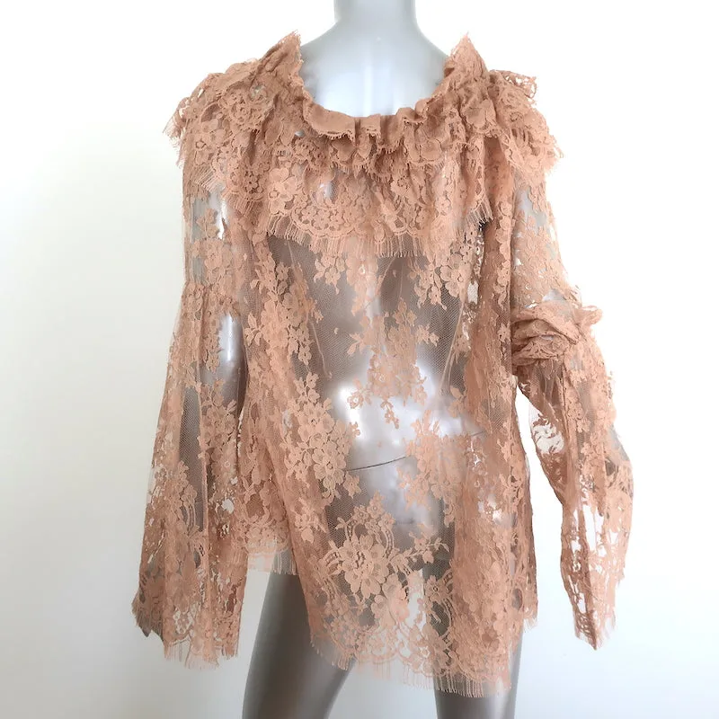 Zimmermann Bowerbird Off the Shoulder Lace Blouse Tan Size 3 Long Sleeve Top