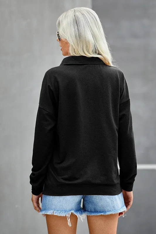 Zipper Neck Long Sleeves Top