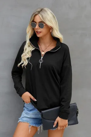 Zipper Neck Long Sleeves Top