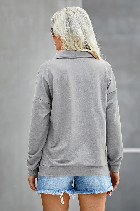 Zipper Neck Long Sleeves Top
