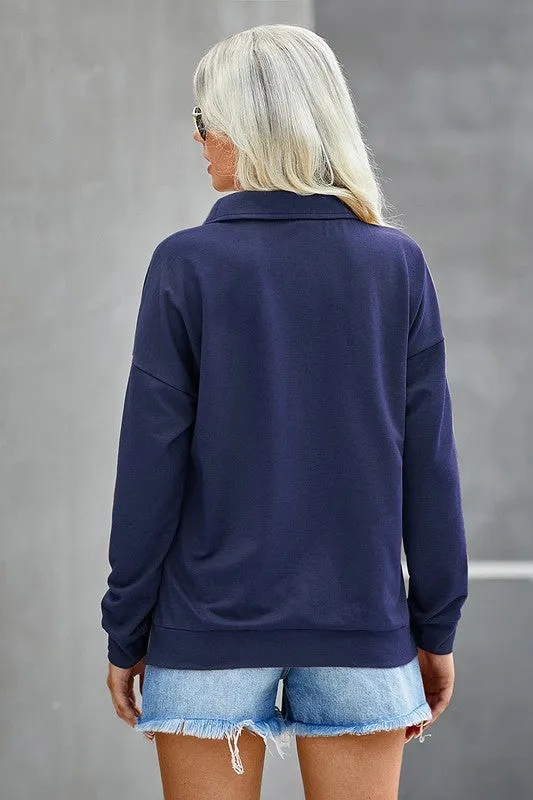 Zipper Neck Long Sleeves Top
